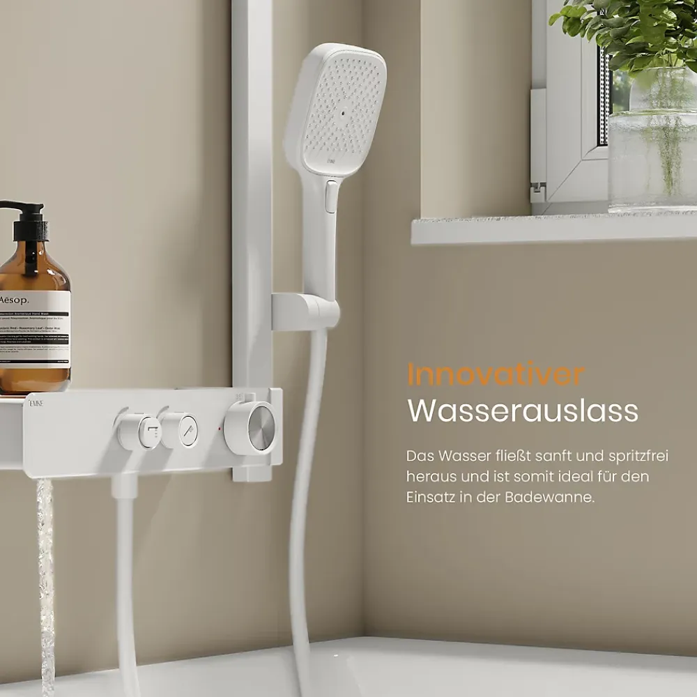 Colonne De Douche Thermostatique|EMKE Colonne de Douche Thermostatique, Débit d'Eau Ajustable, Douchette 3 Fonctions, Kit de Douche, Blanc