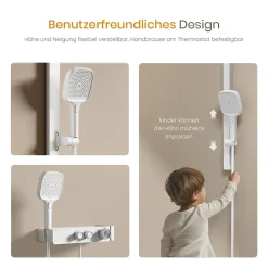 Colonne De Douche Thermostatique|EMKE Colonne de Douche Thermostatique, Débit d'Eau Ajustable, Douchette 3 Fonctions, Kit de Douche, Blanc