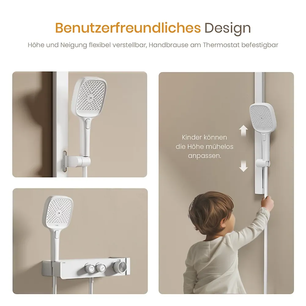Colonne De Douche Thermostatique|EMKE Colonne de Douche Thermostatique, Débit d'Eau Ajustable, Douchette 3 Fonctions, Kit de Douche, Blanc