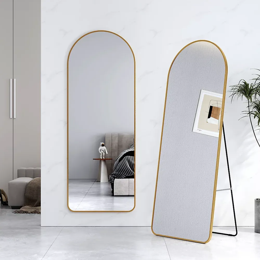 EMKE Grand miroir intégral avec cadre en aluminium doré, 160 x 60 cm, sur pied ou mural