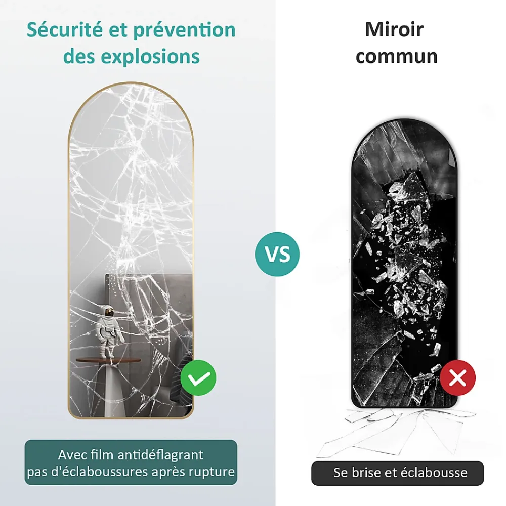 EMKE Grand miroir intégral avec cadre en aluminium doré, 160 x 60 cm, sur pied ou mural