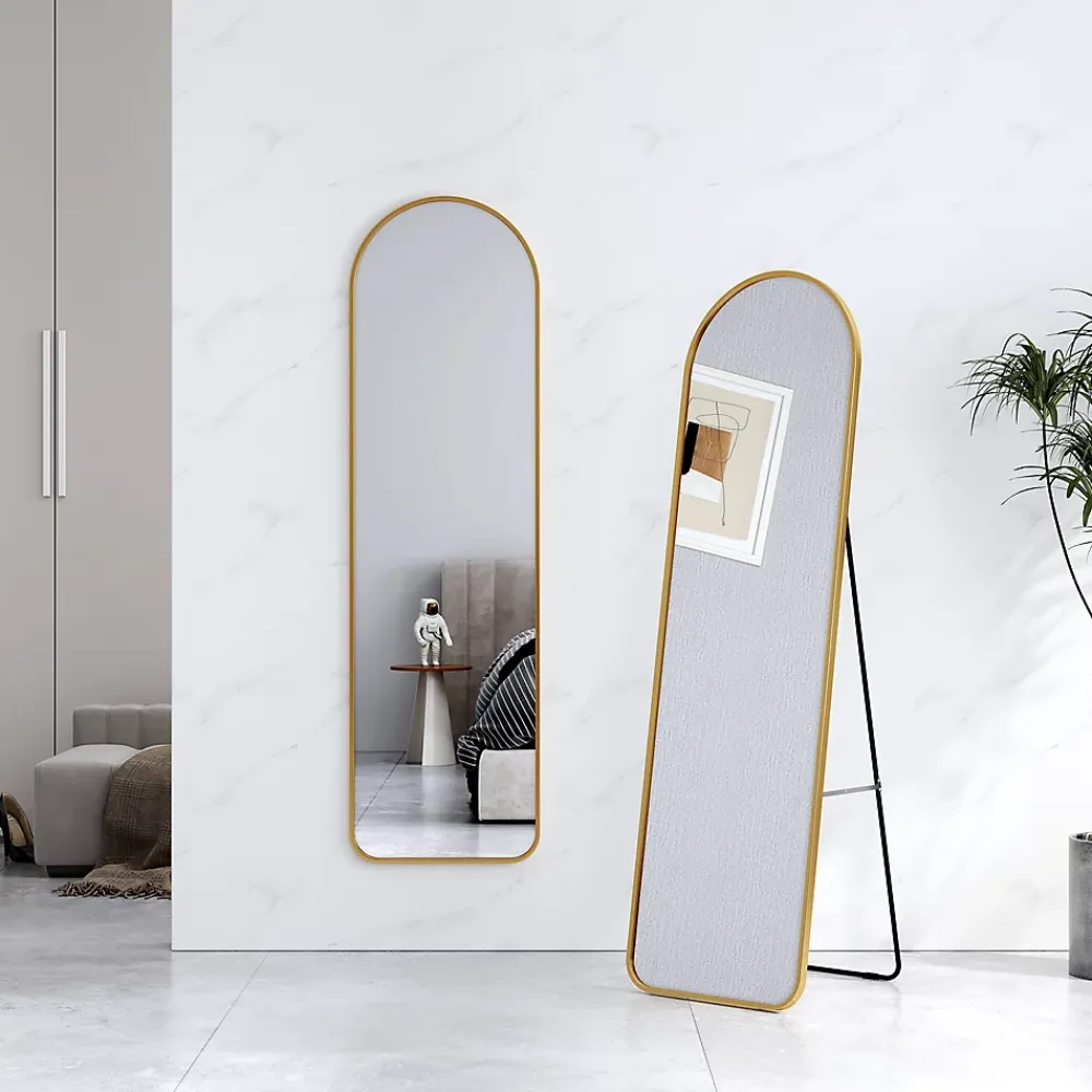 Miroir Simple|EMKE Grand miroir intégral avec cadre en aluminium doré, 140 x 40 cm, sur pied ou mural