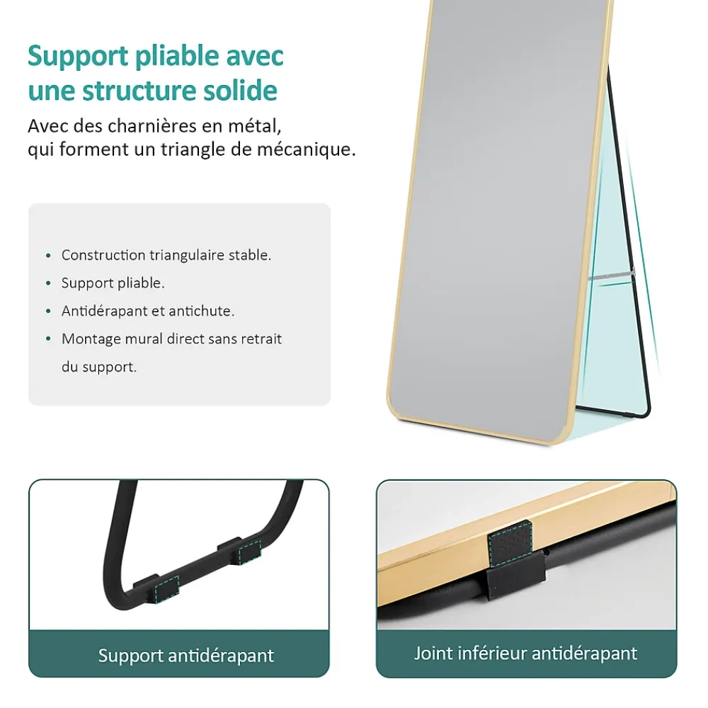 Miroir Simple|EMKE Grand miroir intégral avec cadre en aluminium doré, 140 x 40 cm, sur pied ou mural