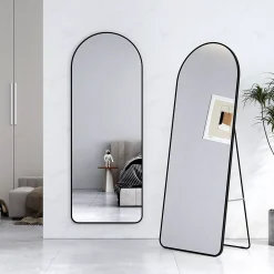 EMKE Grand miroir intégral avec cadre en aluminium noir, 160 x 60 cm, sur pied ou mural