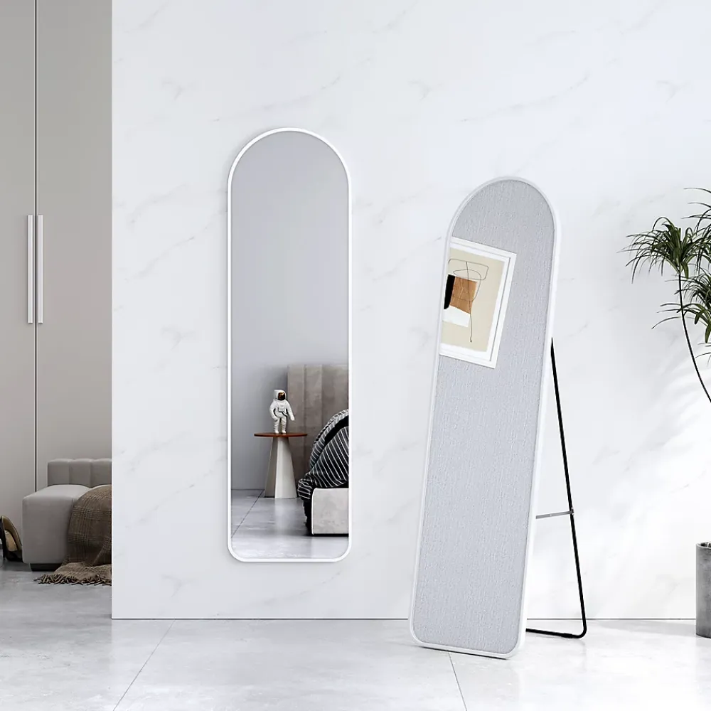 EMKE Grand miroir intégral avec cadre en aluminium blanc, 140 x 40 cm, sur pied ou mural