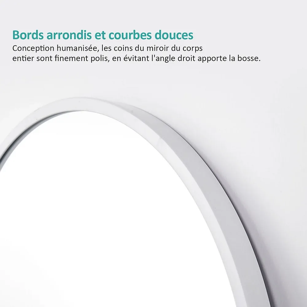 EMKE Grand miroir intégral avec cadre en aluminium blanc, 140 x 40 cm, sur pied ou mural