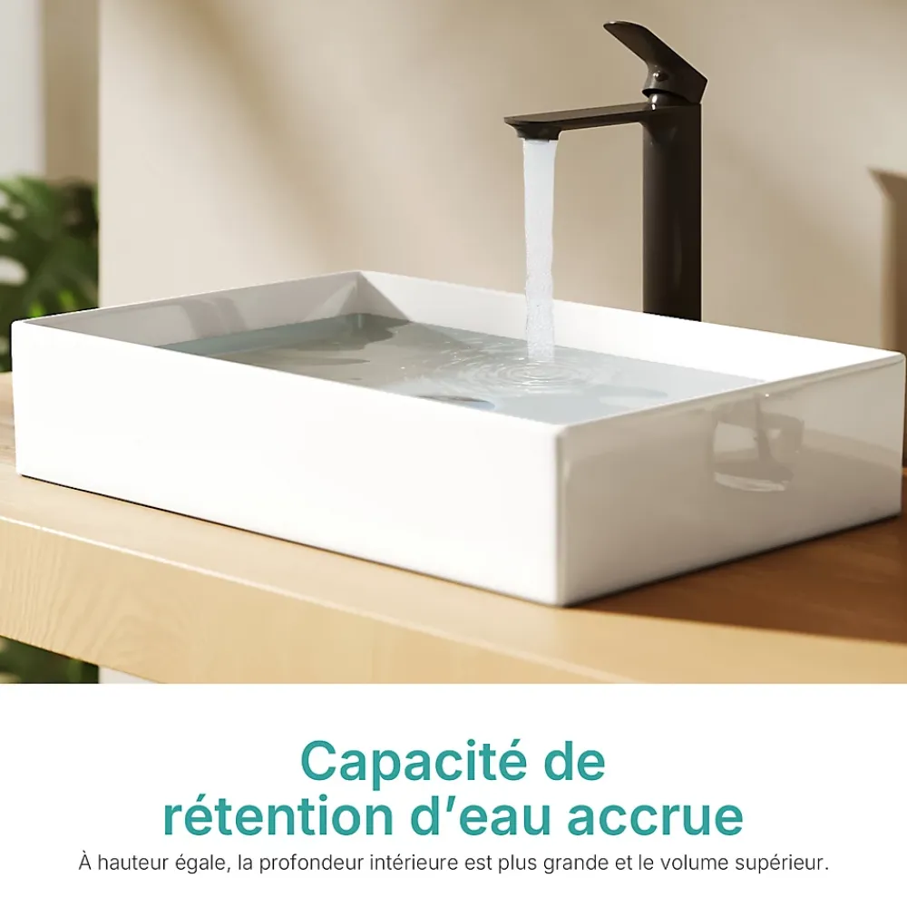 Vasque À Poser|EMKE Lavabo en Céramique Blanc 510x370x110 mm, Vasque Carrée, Posable