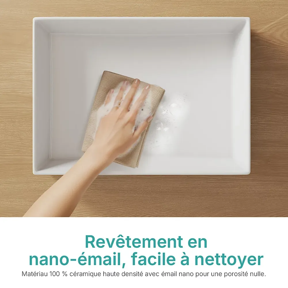 Vasque À Poser|EMKE Lavabo en Céramique Blanc 510x370x110 mm, Vasque Carrée, Posable