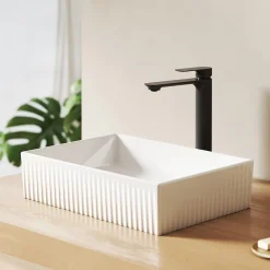 EMKE Lavabo en Céramique Blanche 45x32x11 cm, Vasque à Poser Rectangulaire