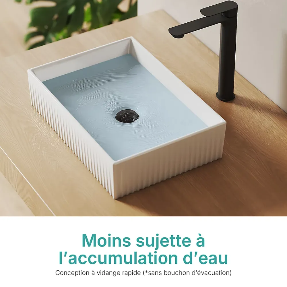 EMKE Lavabo en Céramique Blanche 45x32x11 cm, Vasque à Poser Rectangulaire
