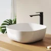 EMKE Lavabo en Céramique Blanche 415x415x145 mm, Vasque à Poser Carrée sans Trou de Robinet
