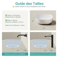 EMKE Lavabo en Céramique Blanche 415x415x145 mm, Vasque à Poser Carrée sans Trou de Robinet