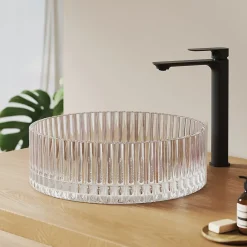 EMKE Lavabo en Verre Trempé Rond à Poser 400x400x120 mm, Vasque Salle de Bain, Irisé
