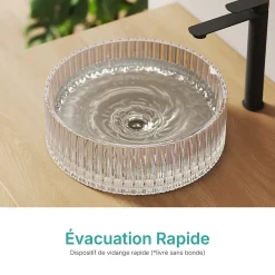 EMKE Lavabo en Verre Trempé Rond à Poser 400x400x120 mm, Vasque Salle de Bain, Irisé