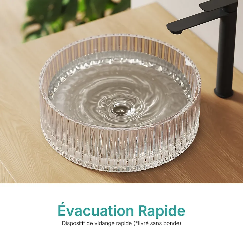 EMKE Lavabo en Verre Trempé Rond à Poser 400x400x120 mm, Vasque Salle de Bain, Irisé