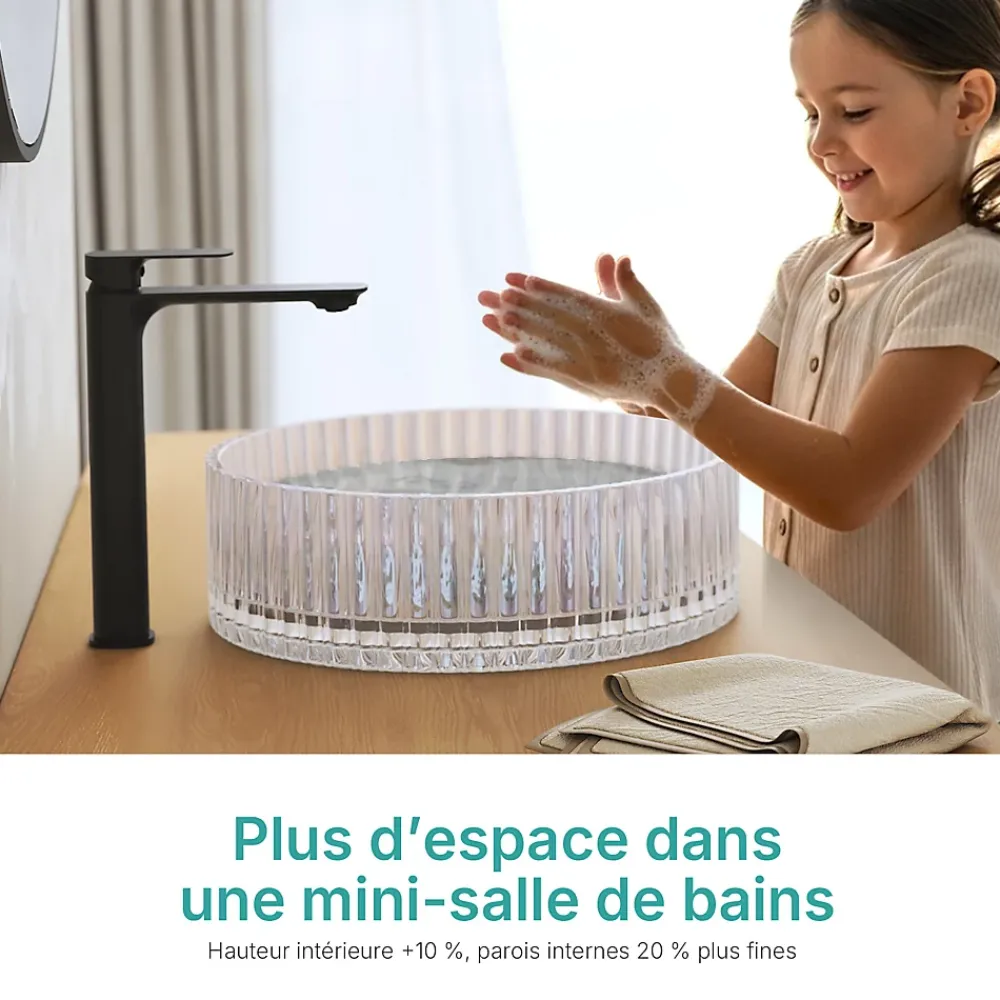 EMKE Lavabo en Verre Trempé Rond à Poser 400x400x120 mm, Vasque Salle de Bain, Irisé