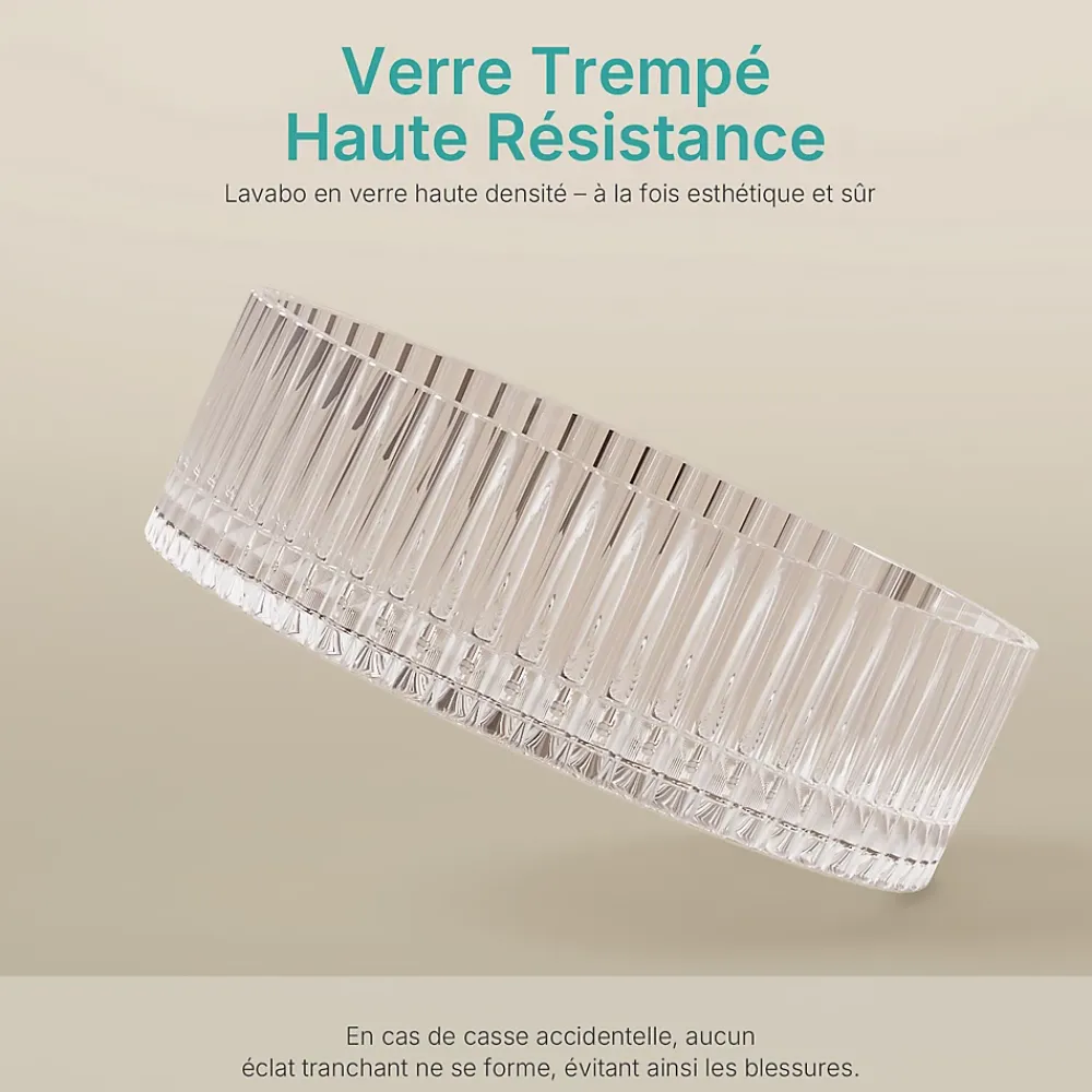 EMKE Lavabo en Verre Trempé Rond à Poser 400x400x120 mm, Vasque Salle de Bain, Irisé