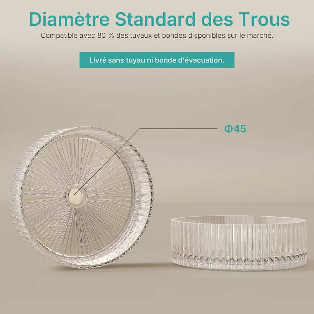 EMKE Lavabo en Verre Trempé Rond à Poser 400x400x120 mm, Vasque Salle de Bain, Irisé