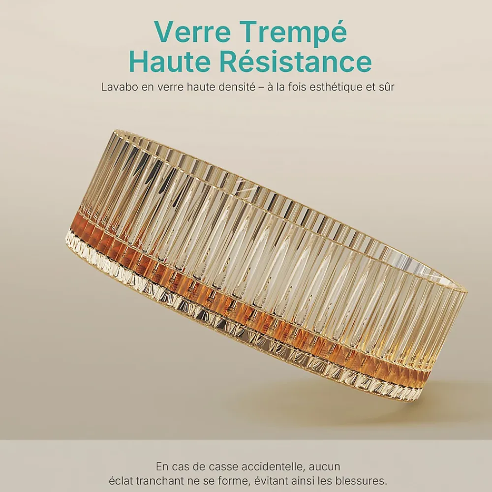 EMKE Lavabo en Verre Trempé Rond à Poser 400x400x120 mm, Vasque Salle de Bain, Rose Gold