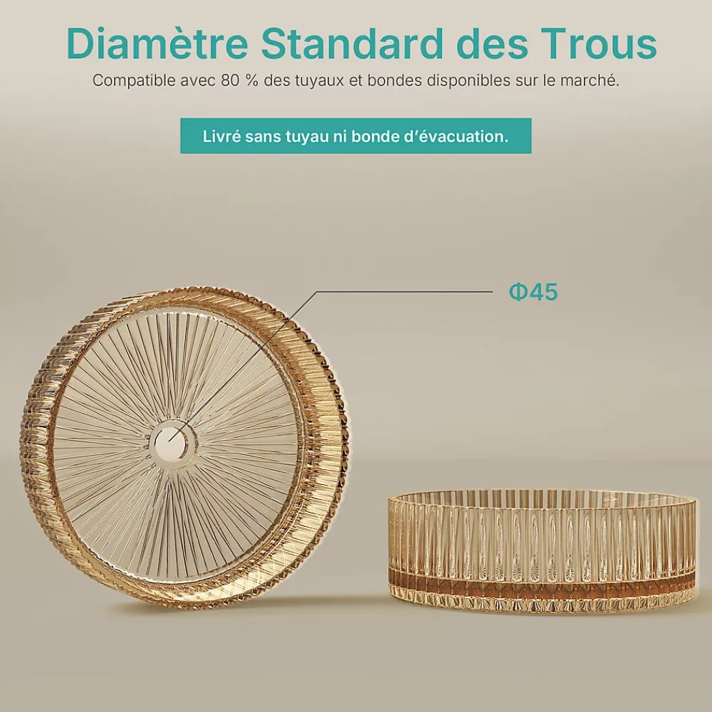 EMKE Lavabo en Verre Trempé Rond à Poser 400x400x120 mm, Vasque Salle de Bain, Rose Gold