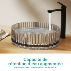 EMKE Lavabo en Verre Trempé Rond à Poser 400x400x120 mm, Vasque Salle de Bain, Gris Transparent