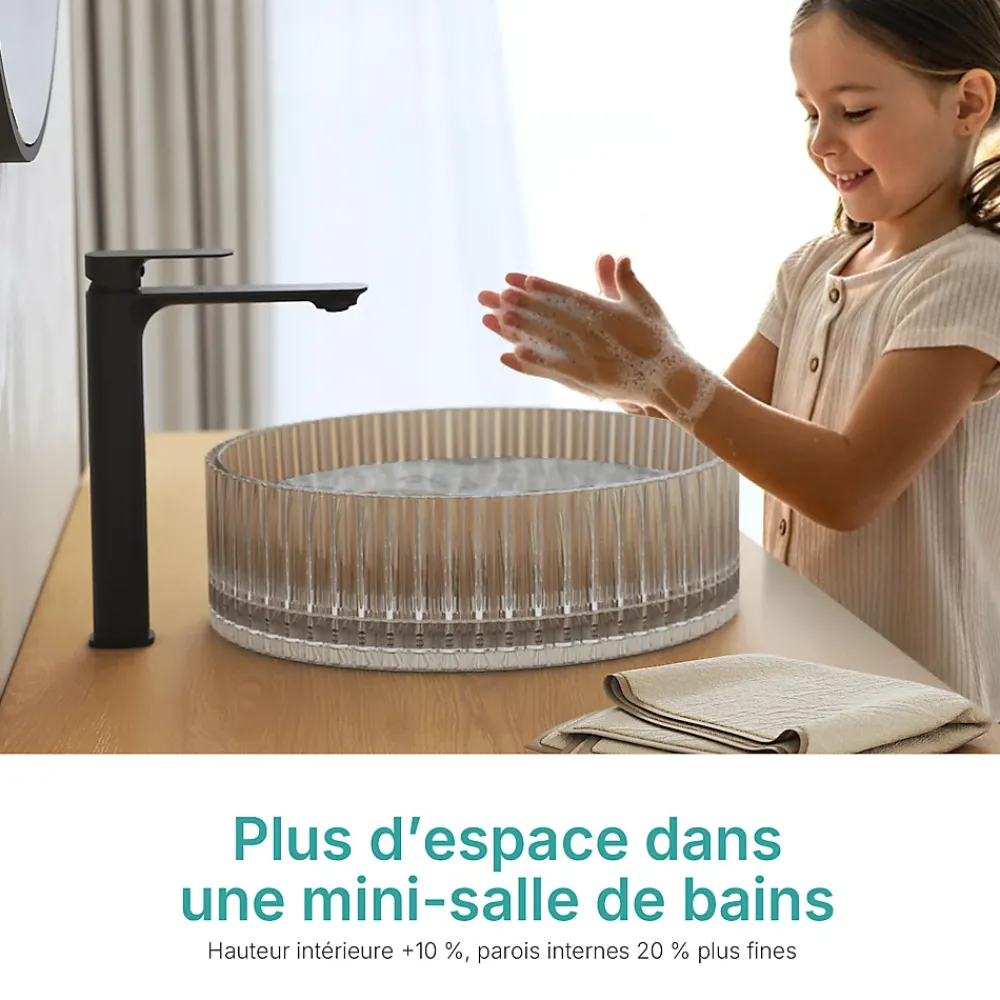 EMKE Lavabo en Verre Trempé Rond à Poser 400x400x120 mm, Vasque Salle de Bain, Gris Transparent