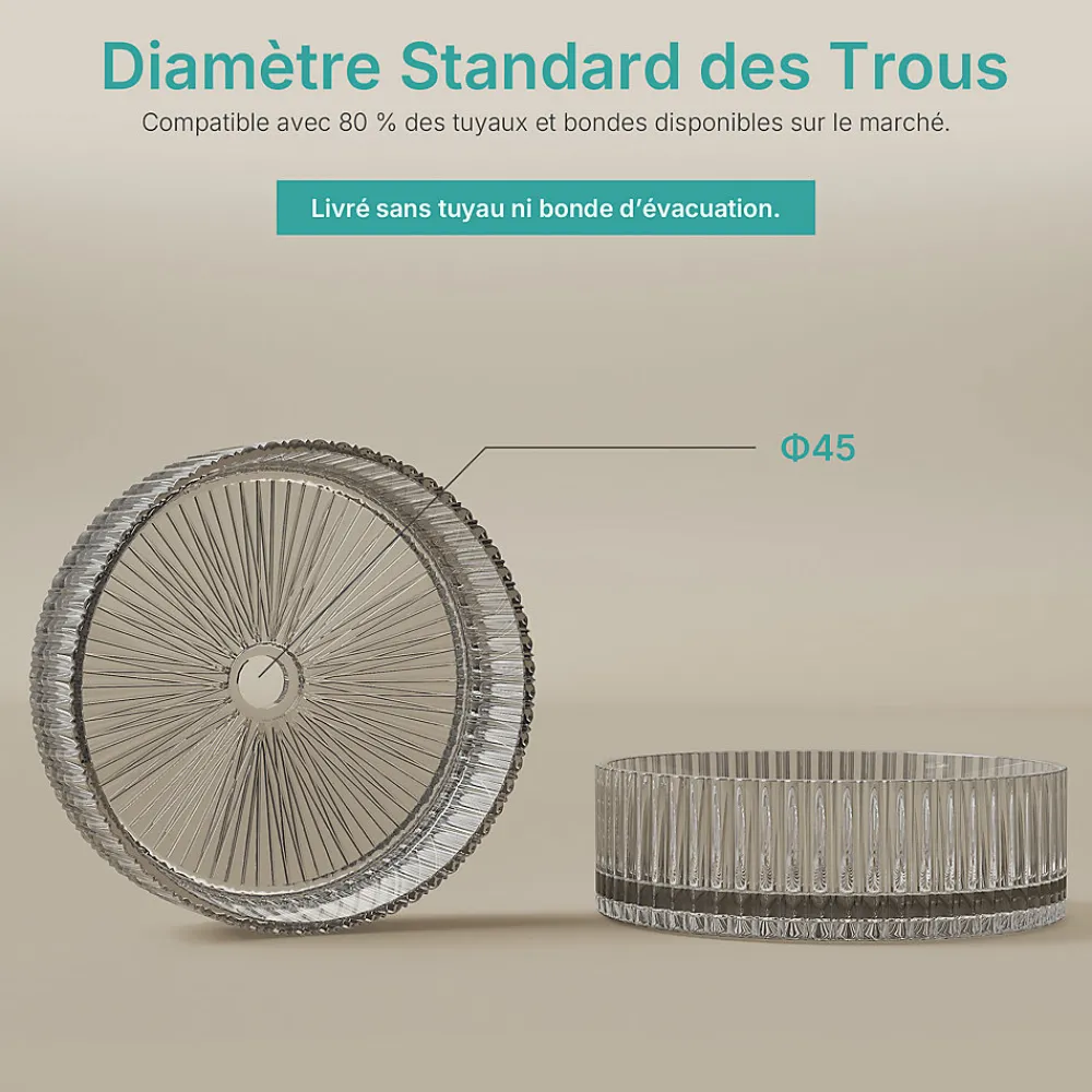 EMKE Lavabo en Verre Trempé Rond à Poser 400x400x120 mm, Vasque Salle de Bain, Gris Transparent