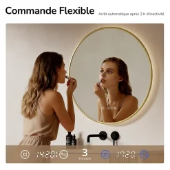 Miroir Lumineux|EMKE LED Miroir lumineux salle de bain rond 80cm Cadre Doré, Anti-buée, Horloge et Temperature, Lumière Neutre
