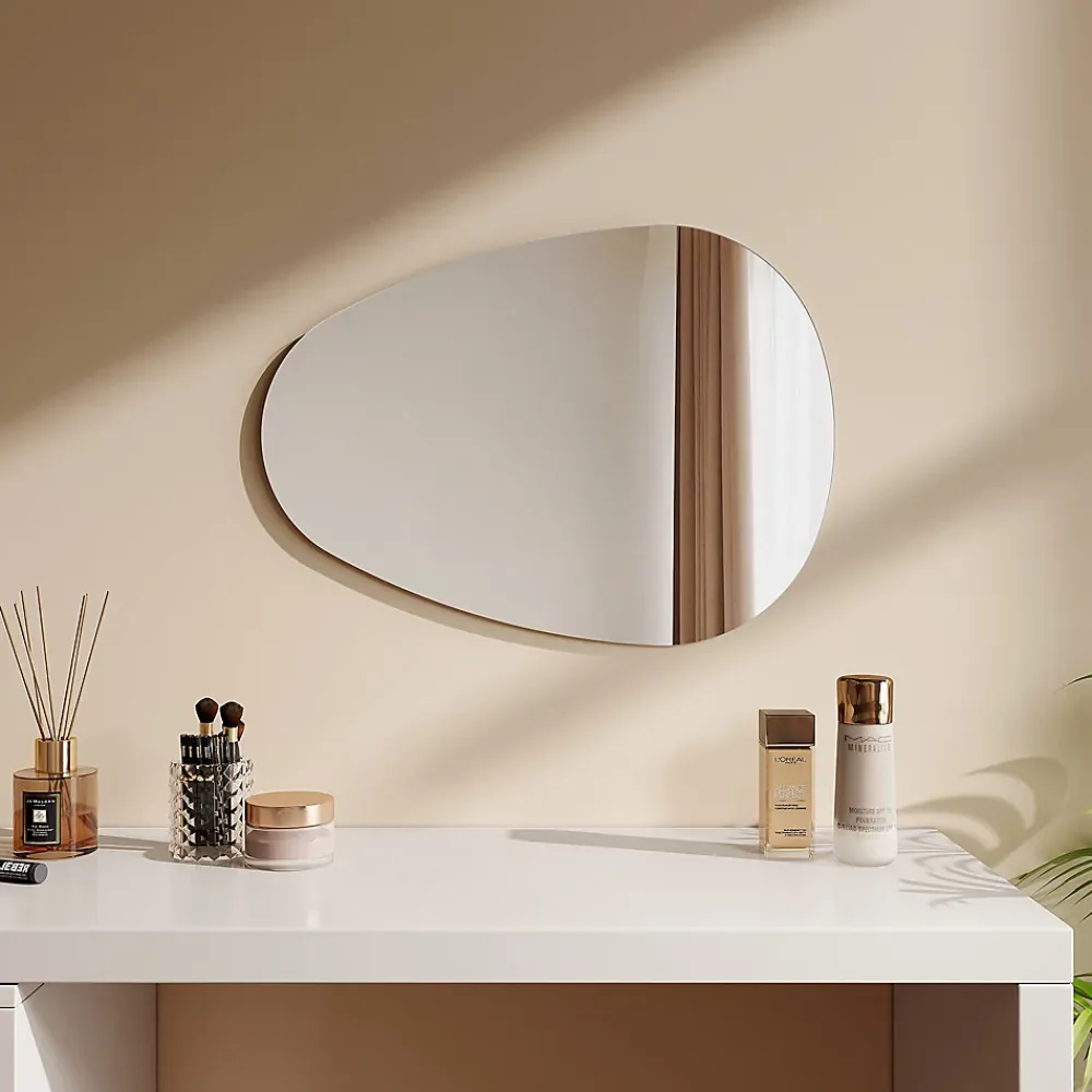Miroir Simple|EMKE Miroir de Salle de Bain Asymétrique 45 x 60 cm, Miroir Ovale pour Salle de Bain, Miroir Mural irrégulier Miroir Décoratif