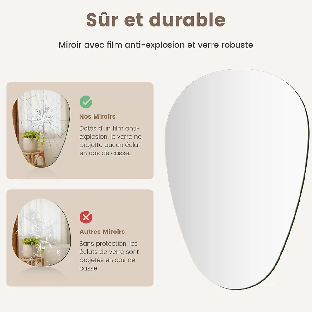 Miroir Simple|EMKE Miroir de Salle de Bain Asymétrique 45 x 60 cm, Miroir Ovale pour Salle de Bain, Miroir Mural irrégulier Miroir Décoratif
