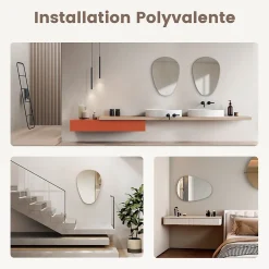 Miroir Simple|EMKE Miroir de Salle de Bain Asymétrique 50 x 70 cm, Miroir Ovale pour Salle de Bain, Miroir Mural irrégulier Miroir Décoratif