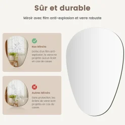 Miroir Simple|EMKE Miroir de Salle de Bain Asymétrique 60 x 80 cm, Miroir Ovale pour Salle de Bain, Miroir Mural irrégulier Miroir Décoratif