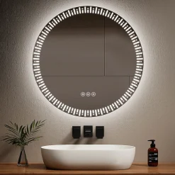 Miroir Lumineux|EMKE Miroir led salle de bain 80 cm, avec 3 Couleurs de lumière réglables+Anti-buée, Économie d'énergie miroir led