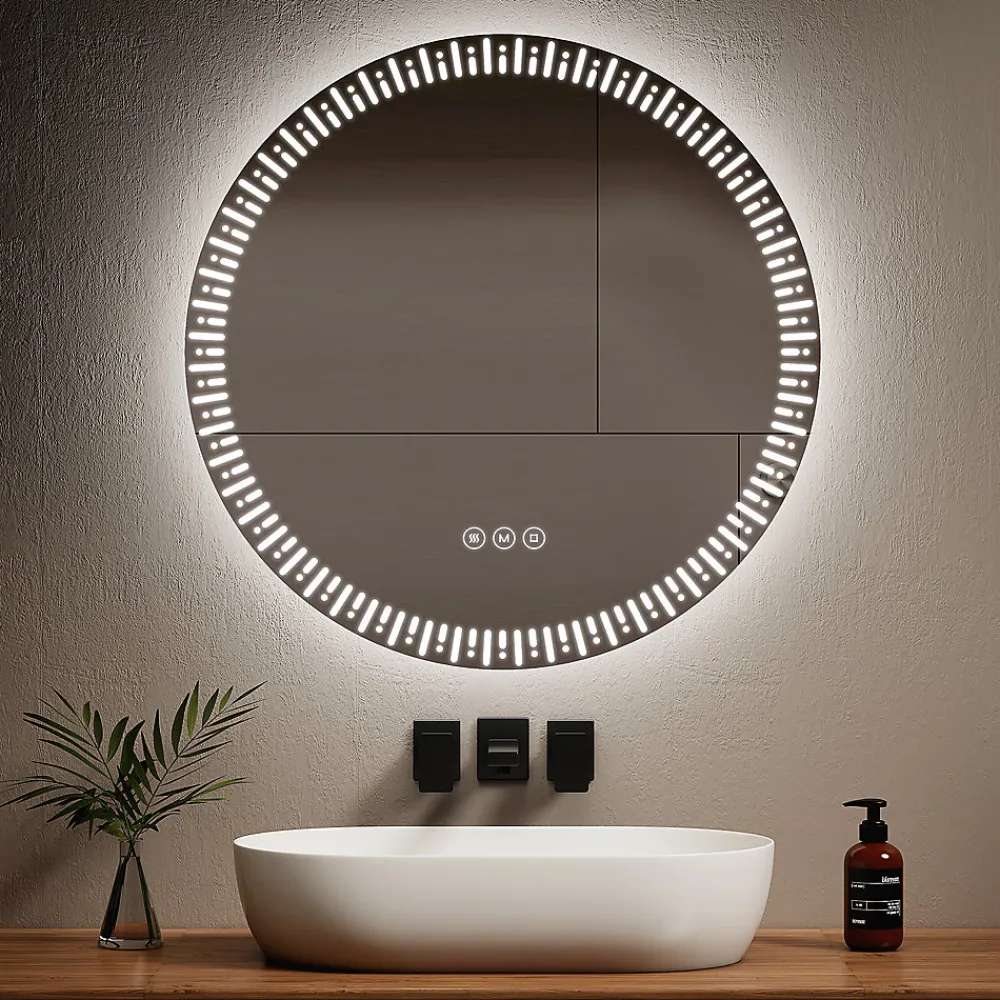 Miroir Lumineux|EMKE Miroir led salle de bain 80 cm, avec 3 Couleurs de lumière réglables+Anti-buée, Économie d'énergie miroir led