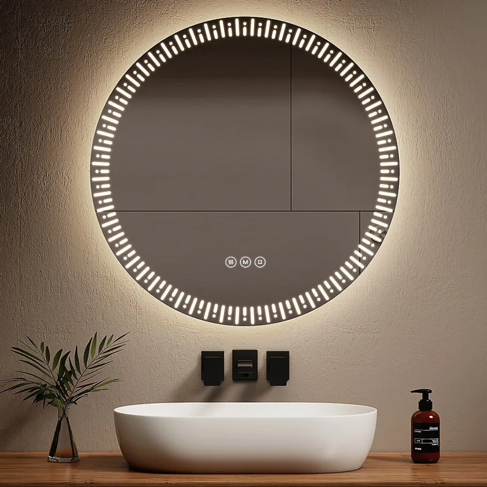 Miroir Lumineux|EMKE Miroir led salle de bain 80 cm, avec 3 Couleurs de lumière réglables+Anti-buée, Économie d'énergie miroir led