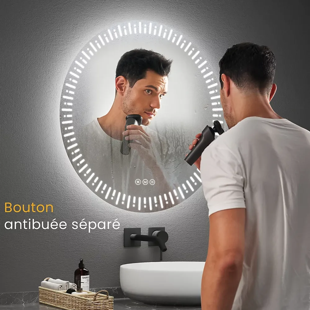 Miroir Lumineux|EMKE Miroir led salle de bain 80 cm, avec 3 Couleurs de lumière réglables+Anti-buée, Économie d'énergie miroir led