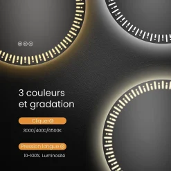 Miroir Lumineux|EMKE Miroir led salle de bain 80 cm, avec 3 Couleurs de lumière réglables+Anti-buée, Économie d'énergie miroir led