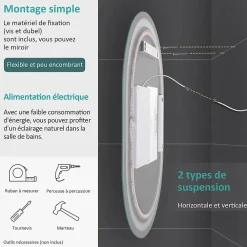 Miroir Lumineux|EMKE Miroir lumineux salle de bain ovale 80x60cm, Interrupteur Tactile, Anti-buée, LED éclairage Lumière Froide/Chaude/Neutre