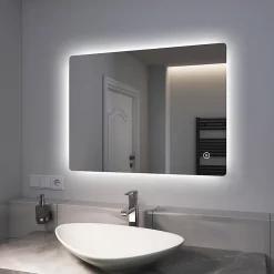 EMKE Miroir lumineux salle de bain Rétro-éclairage 80x60cm,Miroir LED avec Interrupteur Tactile,Anti-buée,lumière blanche froide