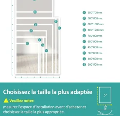 EMKE Miroir lumineux salle de bain 60x80cm, Miroir LED salle de bain, Miroir avec l'éclairage, Lumière blanche froide