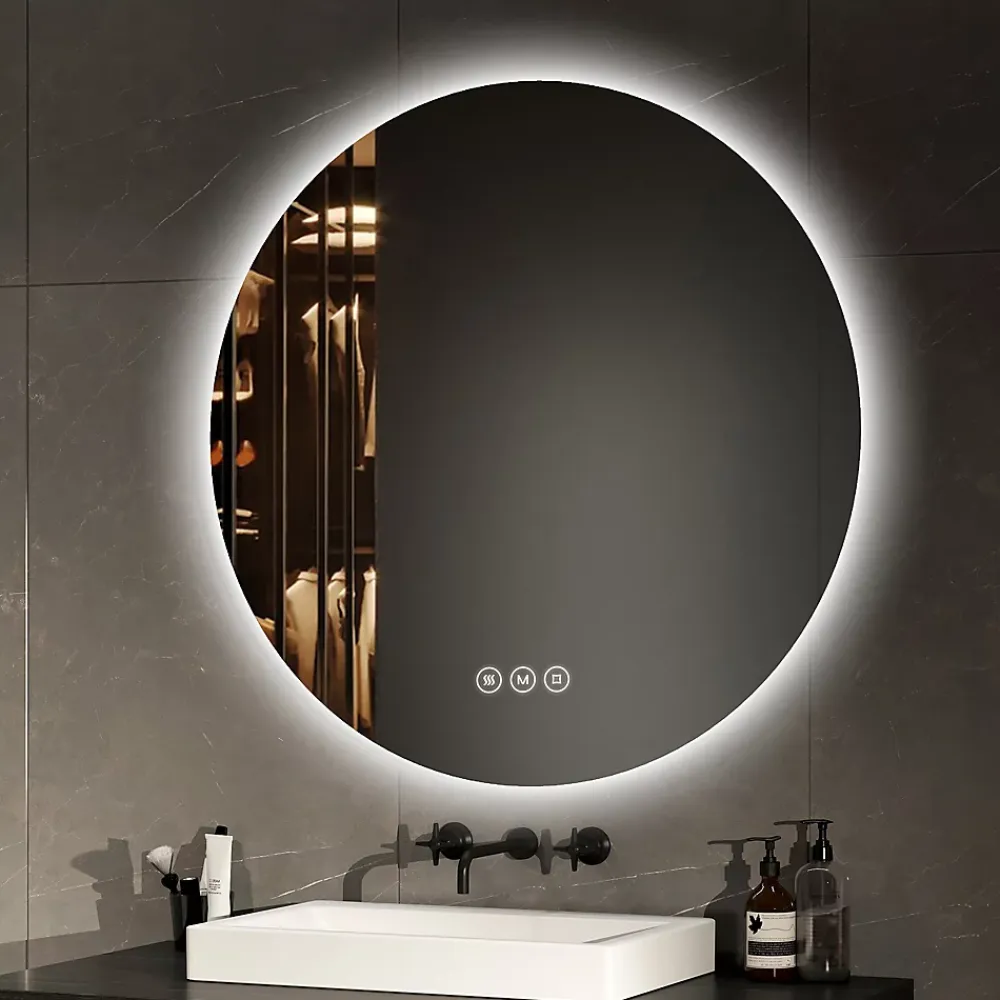 Miroir Lumineux|EMKE Miroir lumineux salle de bain rond 80cm, rétro-éclairage, Interrupteur Tactile, Anti-buée, LED Lumière Froide/Neutre/Chaude