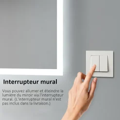 Miroir Lumineux|EMKE Miroir lumineux salle de bain 45x60cm, Miroir LED salle de bain, Miroir avec l'éclairage, Lumière blanche froide