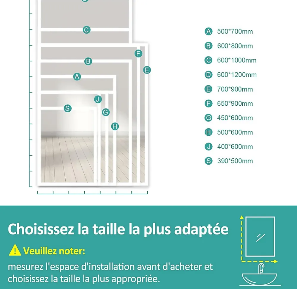 Miroir Lumineux|EMKE Miroir lumineux salle de bain 45x60cm, Miroir LED salle de bain, Miroir avec l'éclairage, Lumière blanche froide