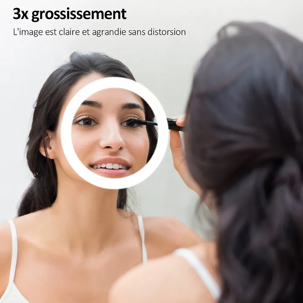 Miroir Lumineux|EMKE Miroir lumineux salle de bain 120x60cm, Miroir LED, Interrupteur Tactile, 3x Grossissement, éclairage Lumière Blanche Froide