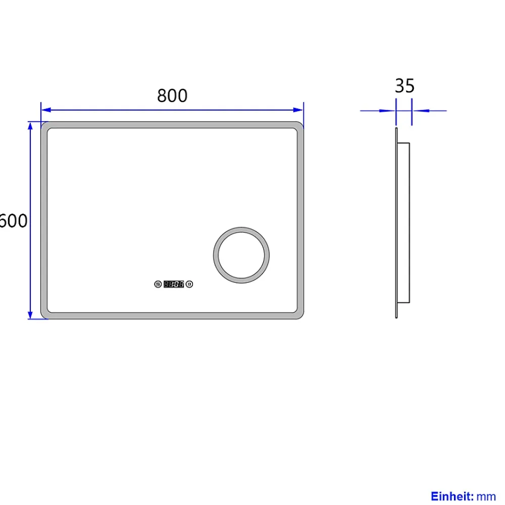 Miroir Lumineux|EMKE Miroir lumineux salle de bain 80x60cm,Interrupteur Tactile, Anti-buée, 3x Grossissement, Horloge,LED Lumière Blanche Froide