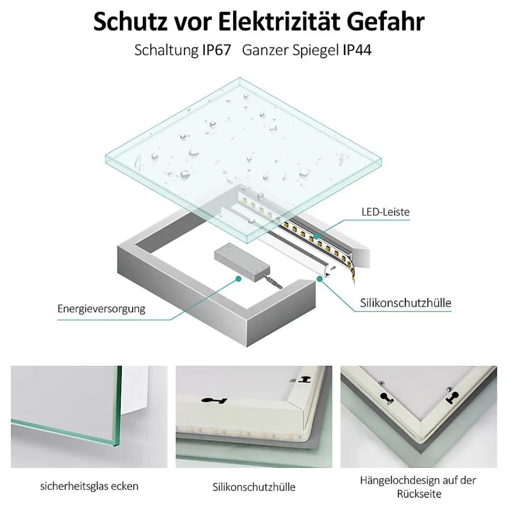 Miroir Lumineux|EMKE Miroir lumineux salle de bain Rétro-éclairage 100x60cm, avec Interrupteur Tactile, LED éclairage lumière Froide/Chaude/Neutre