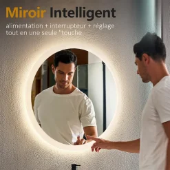 EMKE Miroir lumineux salle de bain rond diamètre 80cm, Miroir LED avec Interrupteur Tactile, Anti-buée, 3 couleurs de Lumières