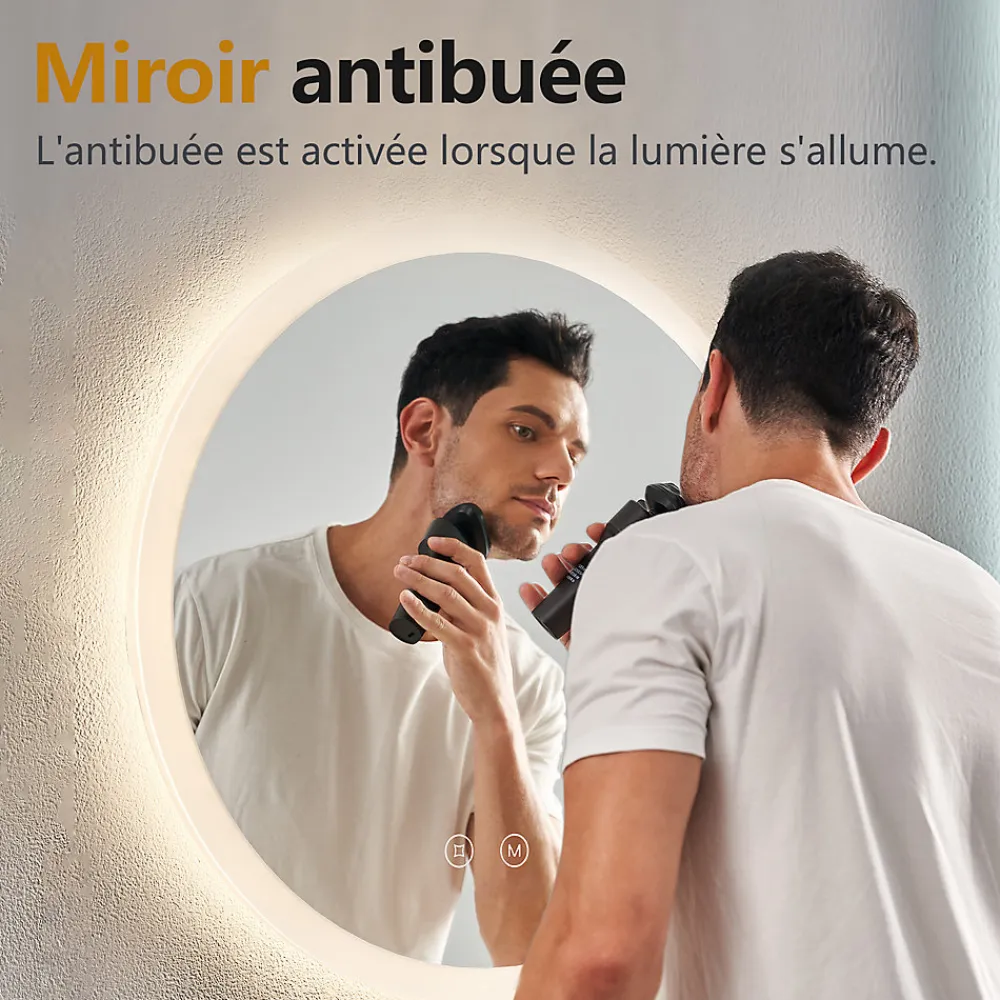 EMKE Miroir lumineux salle de bain rond diamètre 80cm, Miroir LED avec Interrupteur Tactile, Anti-buée, 3 couleurs de Lumières