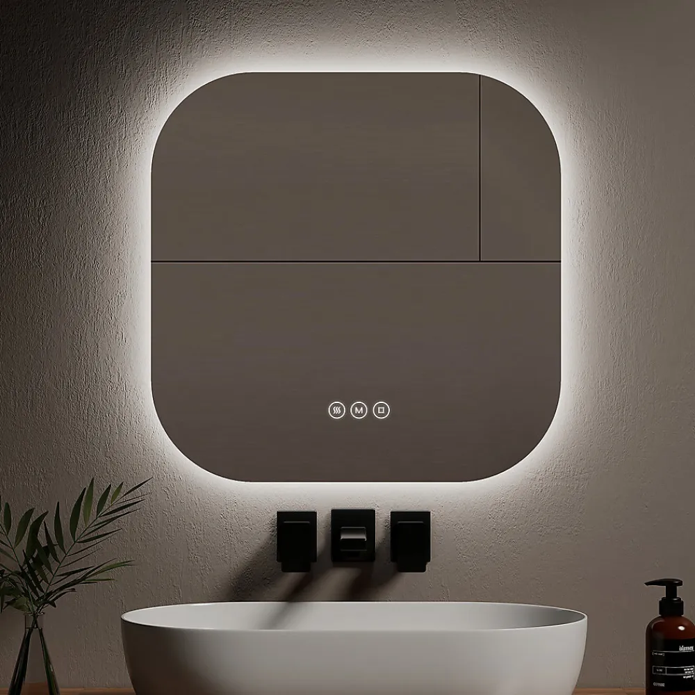 Miroir Lumineux|EMKE Miroir lumineux salle de bain sans cadre 60x60cm , Interrupteur Tactile, Anti-buée, LED Lumière Blanche Froide/Neutre/Chaude