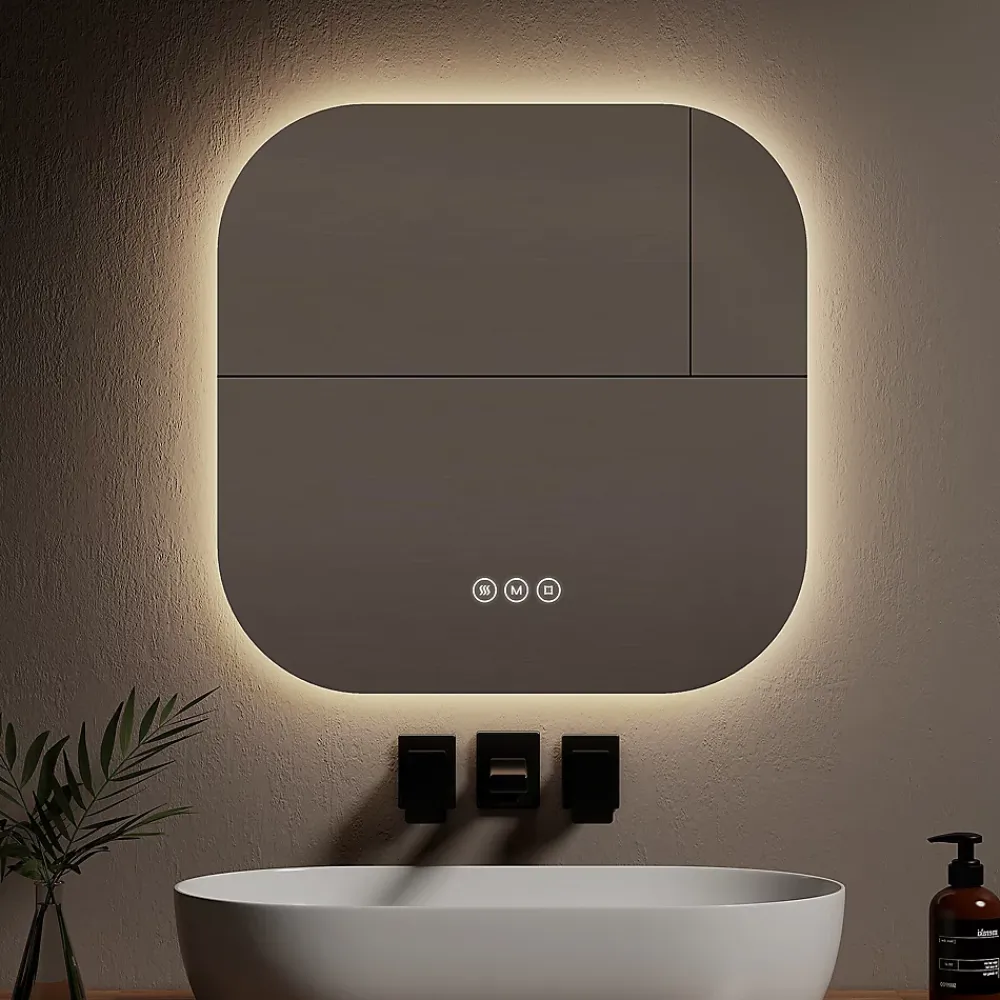 Miroir Lumineux|EMKE Miroir lumineux salle de bain sans cadre 60x60cm , Interrupteur Tactile, Anti-buée, LED Lumière Blanche Froide/Neutre/Chaude